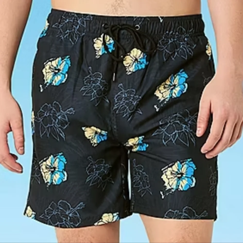 Burnside Boy's Size Small Swim Trunks Shorts Blue Yellow Tropical Vacation Vibes